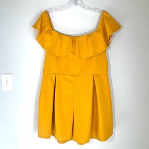 Fashion Nova Mustard Yellow Off-Shoulder Ruffle Romper  Plus Size 3X